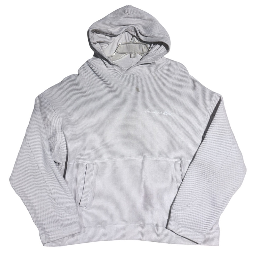 White Hooded Knitted Pullover Sweatshirt